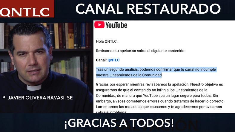 nal de YouTube del P. Javier Olivera Ravasi es restaurado tras 12 horas de cancelacion